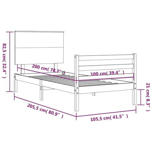 Sengeramme med sengegavl 100x200 cm massivt træ
