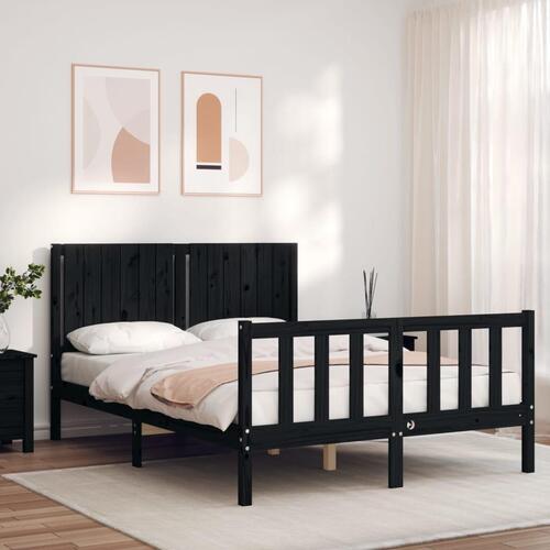 Sengeramme med sengegavl 140x190 cm massivt træ sort