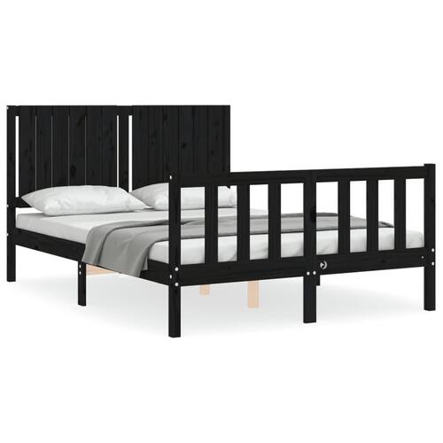 Sengeramme med sengegavl 140x190 cm massivt træ sort