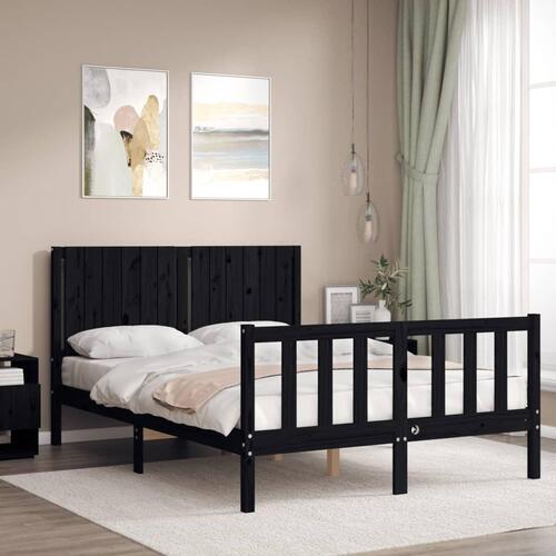 Sengeramme med sengegavl 140x190 cm massivt træ sort