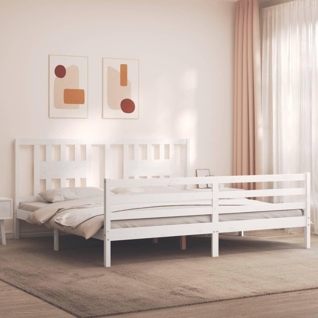 Sengeramme med sengegavl 200x200 cm massivt træ hvid