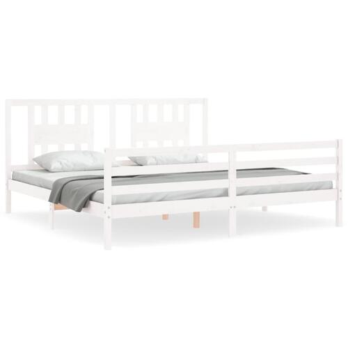 Sengeramme med sengegavl 200x200 cm massivt træ hvid