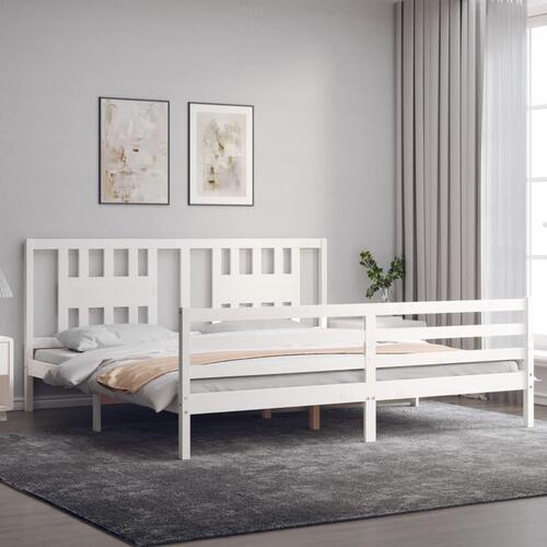 Sengeramme med sengegavl 200x200 cm massivt træ hvid