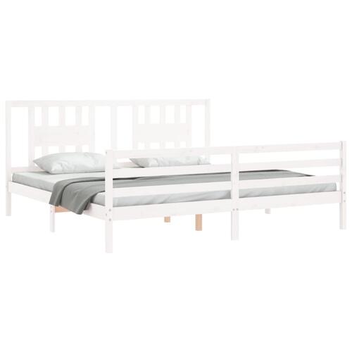 Sengeramme med sengegavl 200x200 cm massivt træ hvid