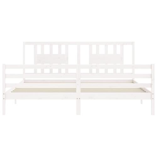 Sengeramme med sengegavl 200x200 cm massivt træ hvid