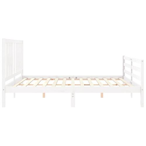 Sengeramme med sengegavl 200x200 cm massivt træ hvid