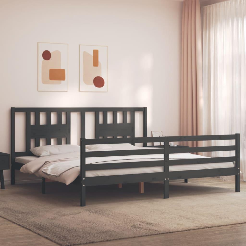 Sengeramme med sengegavl 200x200 cm massivt træ grå