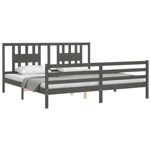 Sengeramme med sengegavl 200x200 cm massivt træ grå