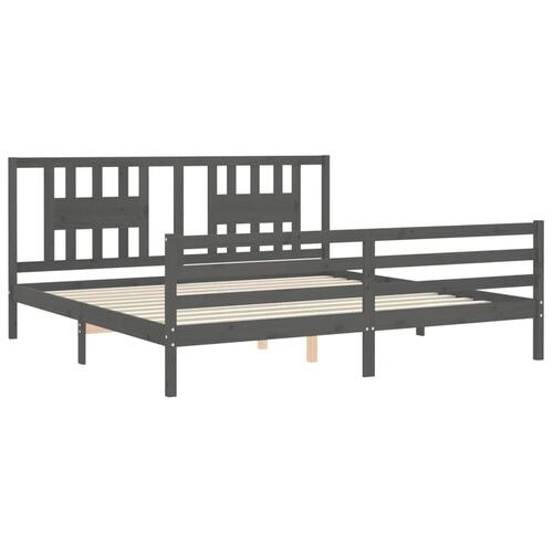 Sengeramme med sengegavl 200x200 cm massivt træ grå