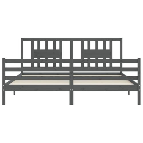 Sengeramme med sengegavl 200x200 cm massivt træ grå