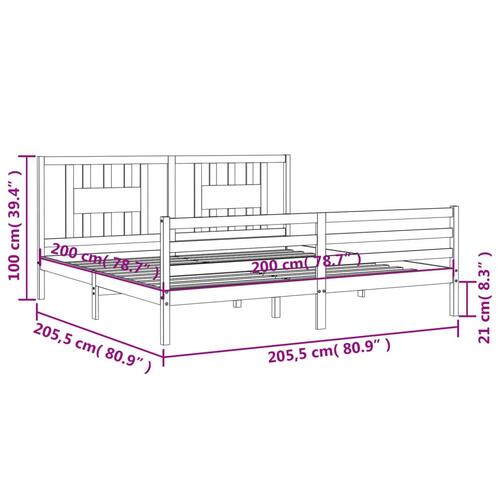 Sengeramme med sengegavl 200x200 cm massivt træ grå