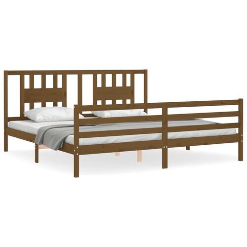 Sengeramme med sengegavl 200x200 cm massivt træ gyldenbrun
