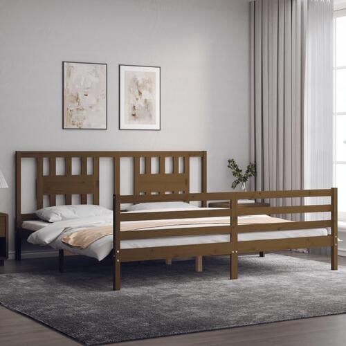 Sengeramme med sengegavl 200x200 cm massivt træ gyldenbrun