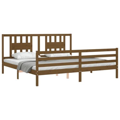 Sengeramme med sengegavl 200x200 cm massivt træ gyldenbrun