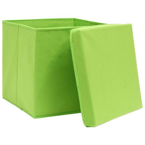 Opbevaringskasser med låg 10 stk. 32x32x32 stof grøn
