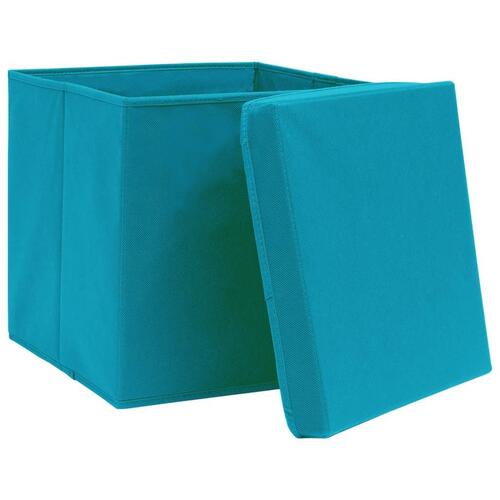 Opbevaringskasser med låg 10 stk. 32x32x32 stof babyblå