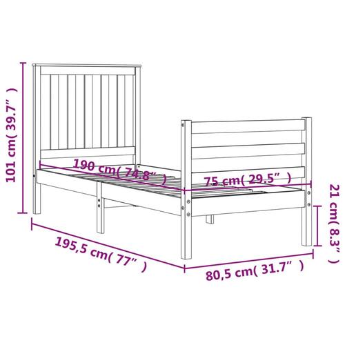 Sengeramme med sengegavl Small Single massivt træ