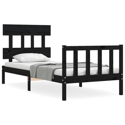 Sengeramme med sengegavl Small Single massivt træ sort
