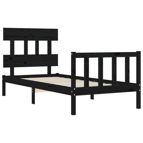 Sengeramme med sengegavl Small Single massivt træ sort