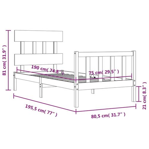 Sengeramme med sengegavl Small Single massivt træ sort