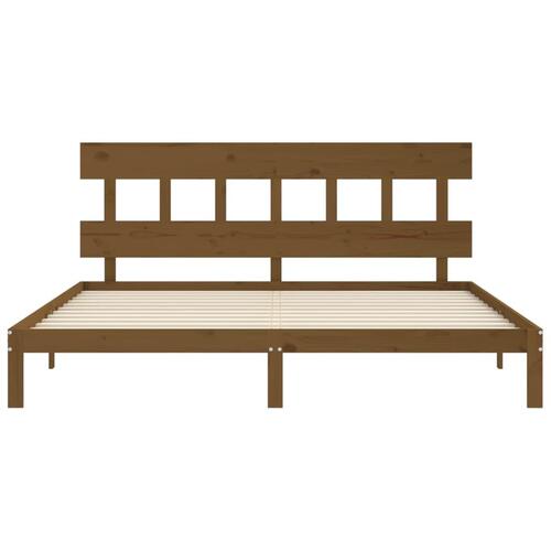 Sengeramme med sengegavl 200x200 cm massivt træ gyldenbrun