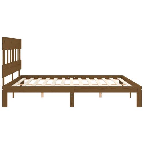 Sengeramme med sengegavl 200x200 cm massivt træ gyldenbrun