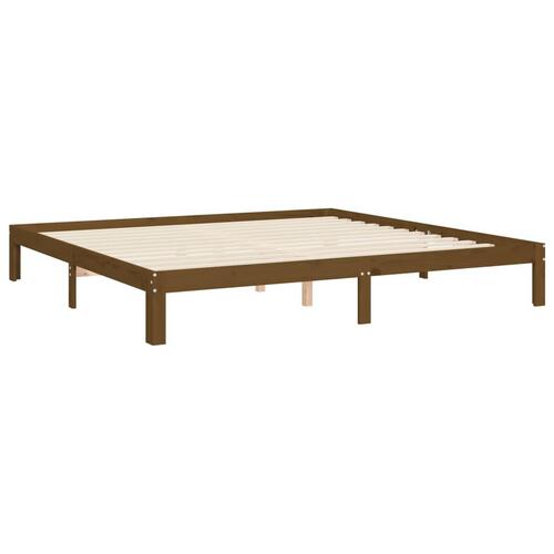 Sengeramme med sengegavl 200x200 cm massivt træ gyldenbrun