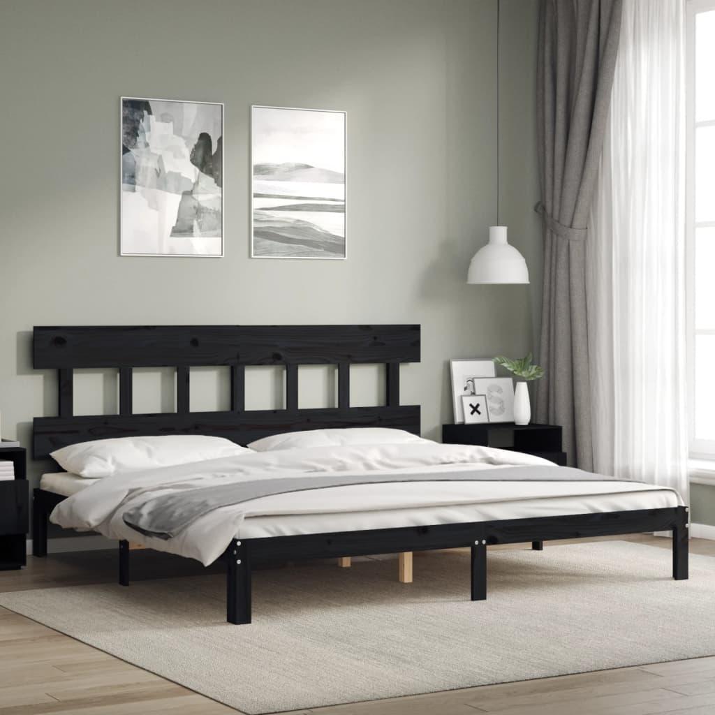 Sengeramme med sengegavl 200x200 cm massivt træ sort