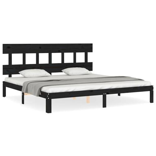 Sengeramme med sengegavl 200x200 cm massivt træ sort