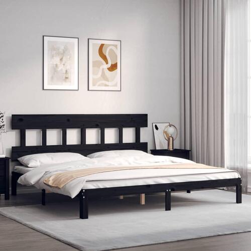 Sengeramme med sengegavl 200x200 cm massivt træ sort