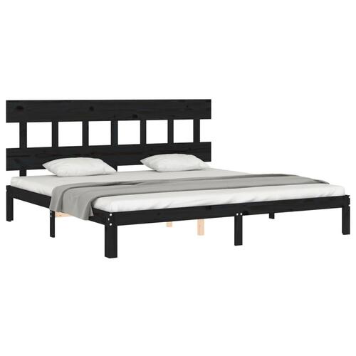 Sengeramme med sengegavl 200x200 cm massivt træ sort