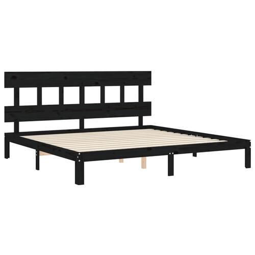 Sengeramme med sengegavl 200x200 cm massivt træ sort