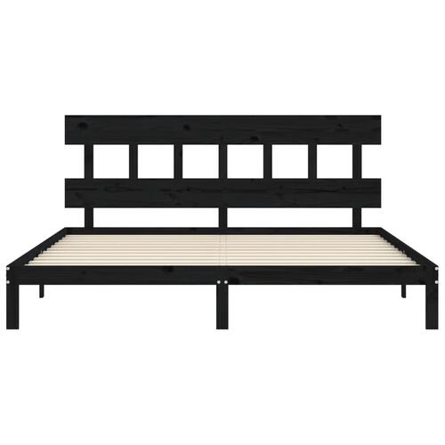 Sengeramme med sengegavl 200x200 cm massivt træ sort
