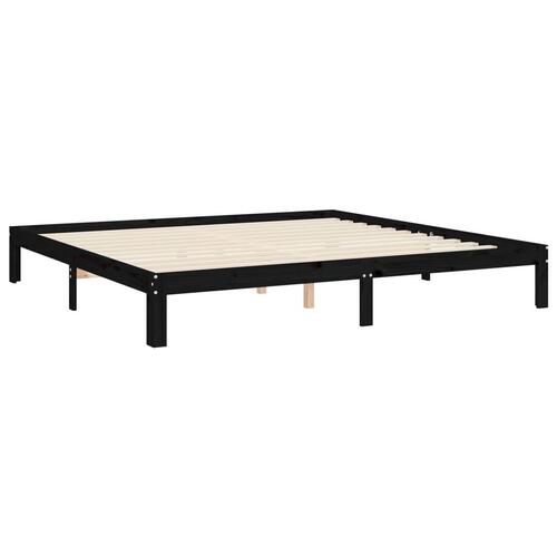 Sengeramme med sengegavl 200x200 cm massivt træ sort
