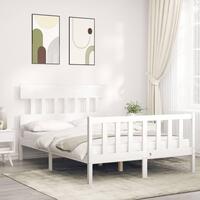 Sengeramme med sengegavl Small Double massivt træ hvid