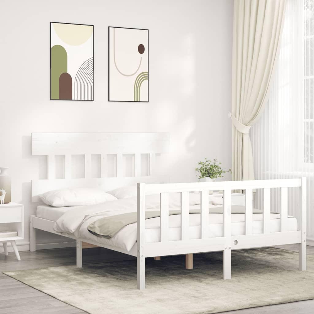 Sengeramme med sengegavl Small Double massivt træ hvid