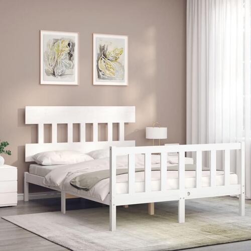 Sengeramme med sengegavl Small Double massivt træ hvid