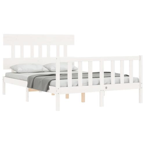 Sengeramme med sengegavl Small Double massivt træ hvid
