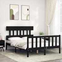 Sengeramme med sengegavl 140x190 cm massivt træ sort