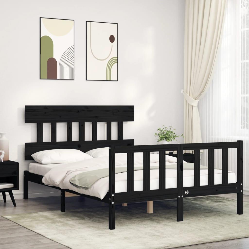Sengeramme med sengegavl 140x190 cm massivt træ sort