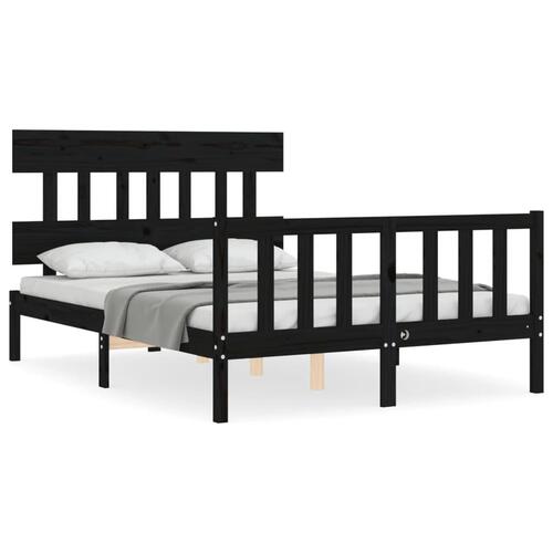 Sengeramme med sengegavl 140x190 cm massivt træ sort