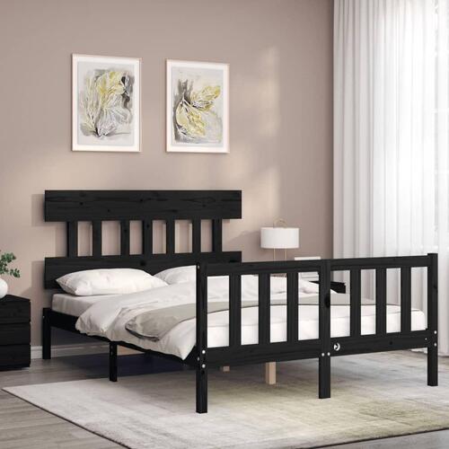 Sengeramme med sengegavl 140x190 cm massivt træ sort