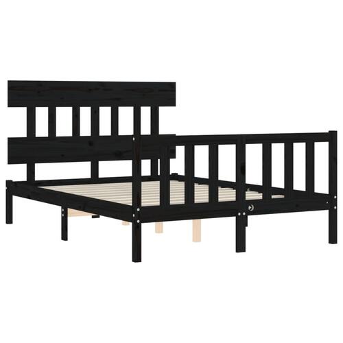 Sengeramme med sengegavl 140x190 cm massivt træ sort