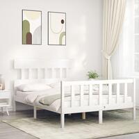 Sengeramme med sengegavl 140x200 cm massivt træ hvid
