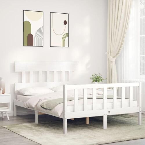 Sengeramme med sengegavl 140x200 cm massivt træ hvid