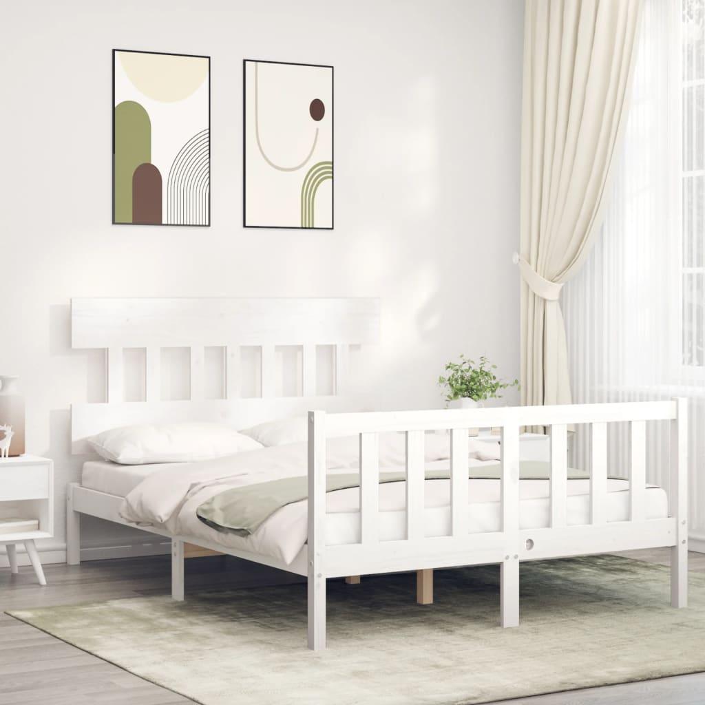 Sengeramme med sengegavl 140x200 cm massivt træ hvid