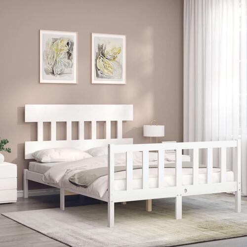 Sengeramme med sengegavl 140x200 cm massivt træ hvid