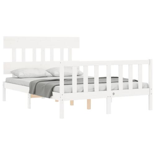 Sengeramme med sengegavl 140x200 cm massivt træ hvid