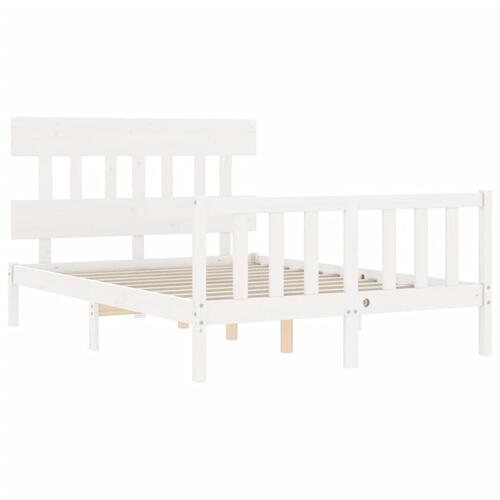 Sengeramme med sengegavl 140x200 cm massivt træ hvid