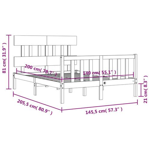 Sengeramme med sengegavl 140x200 cm massivt træ hvid